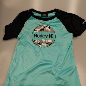 Hurley Swim Shirt Rash Guard Black Green-Blue Size 7 Boys AGE 6-7